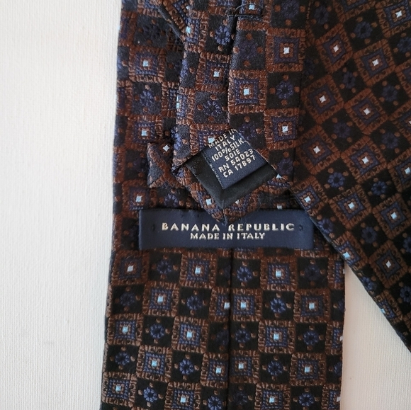Bananas Republic Italy Silk Tie Brown Blue Black Patterned - Picture 1 of 3